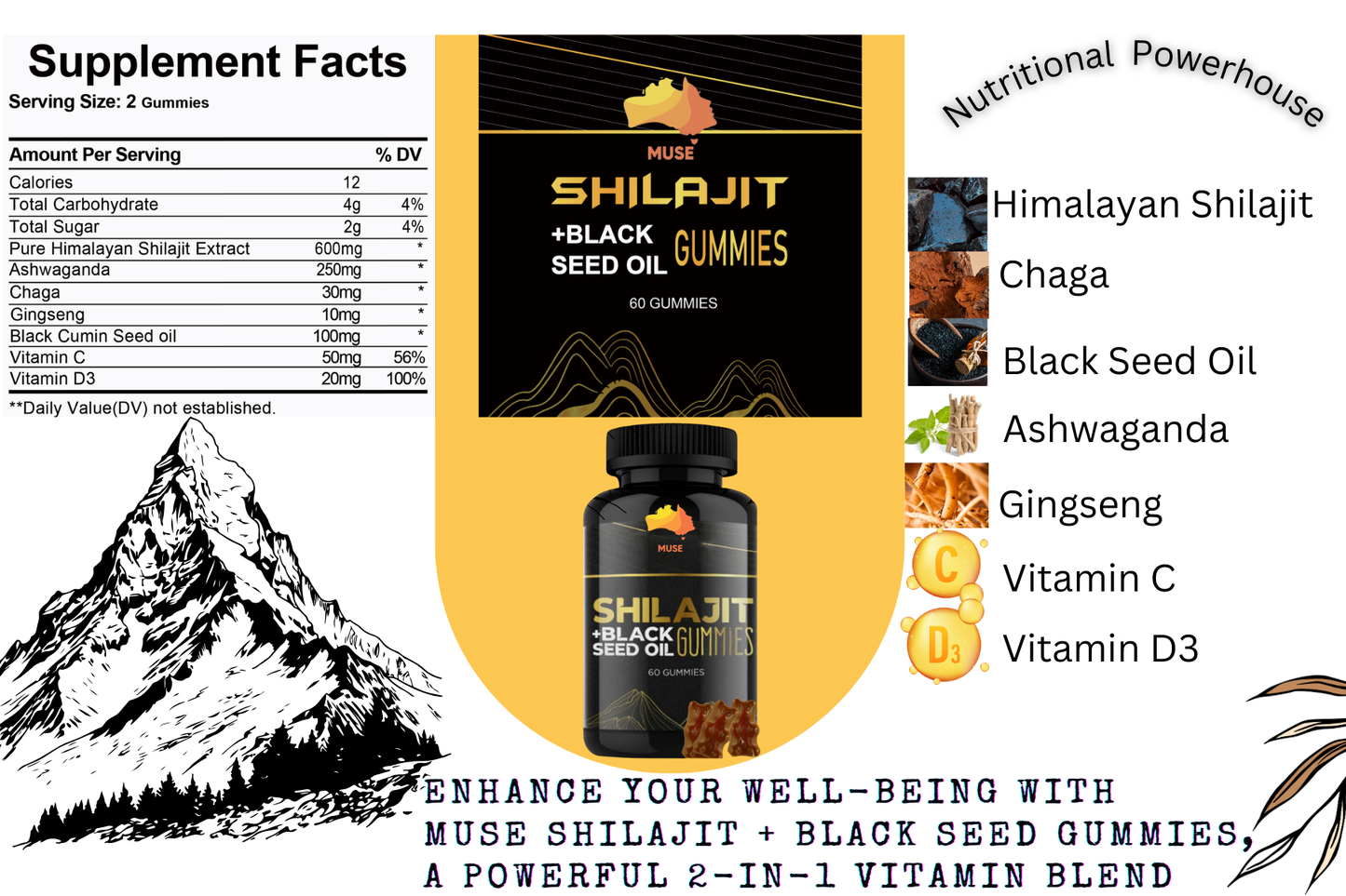 Shilajit Gummies for Men & Women, 1000mg