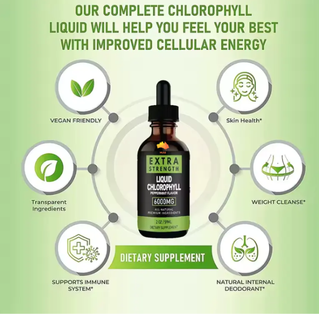 Chlorophyll Liquid Drops 6000 mg - Fast Detox Non-GMO, Vegan