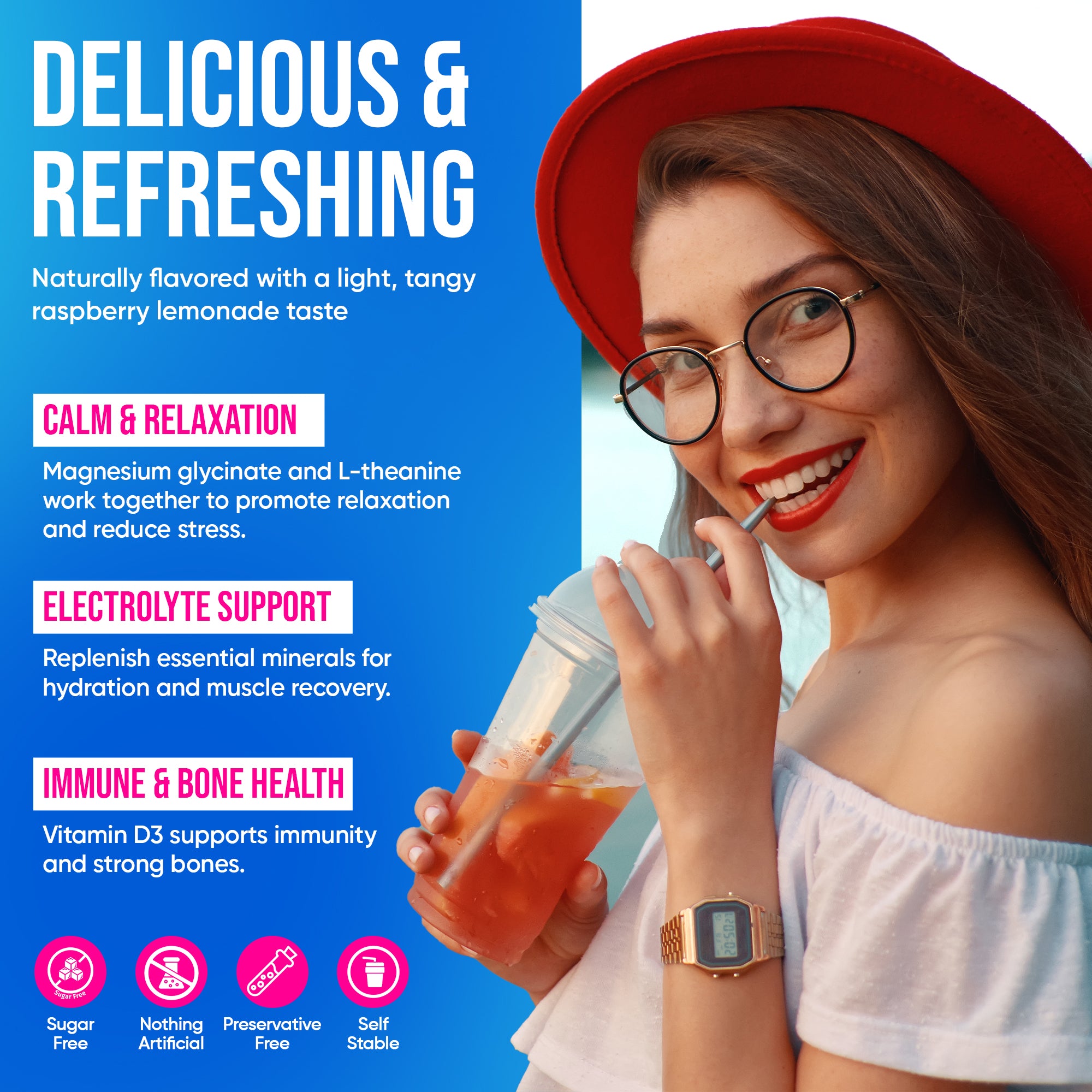 VITAMUSE Magnesium Powdered Drink Mix – Raspberry Lemonade (20 Pack)