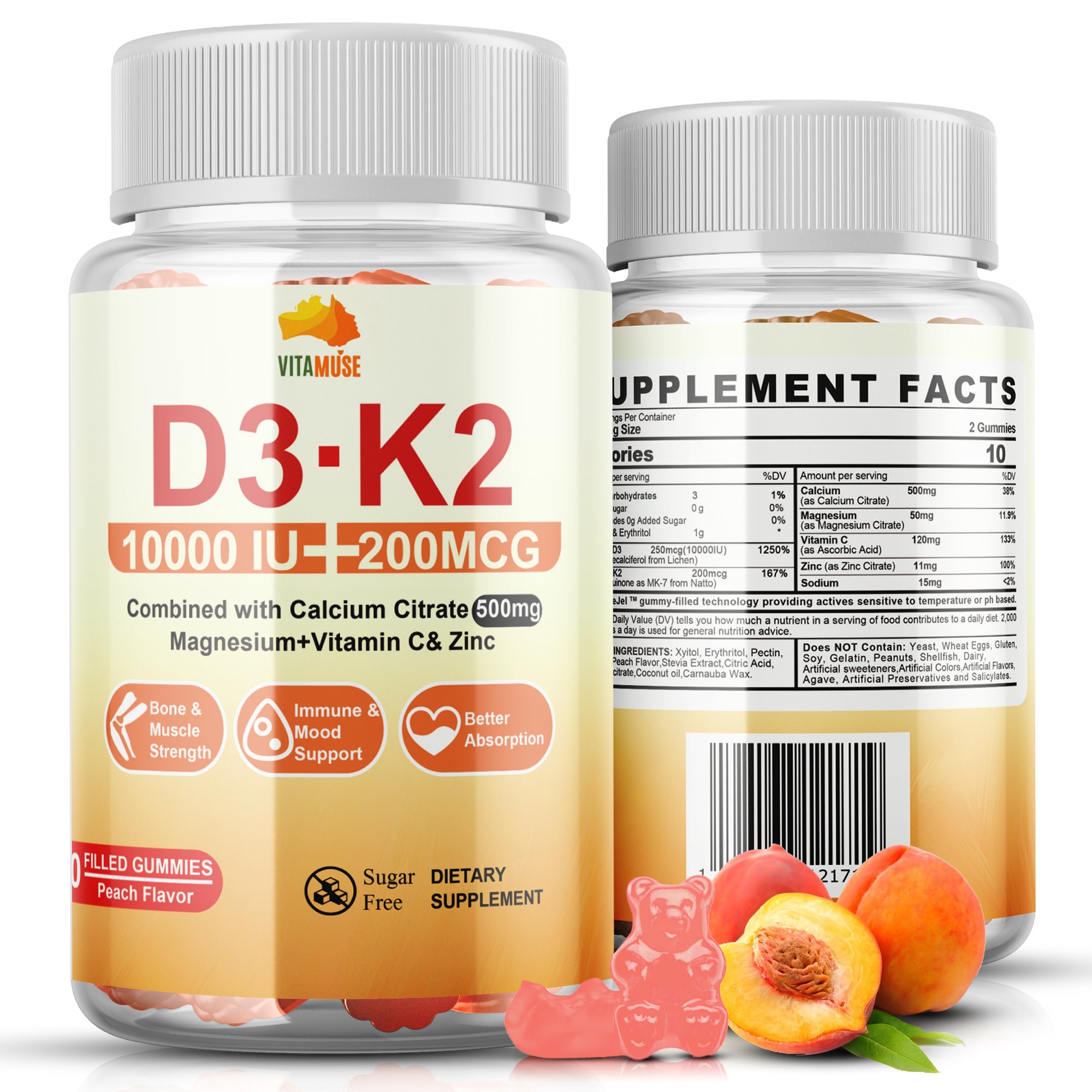 D3 K2 Gummies, 60 Count, Supports Bone, Heart Health