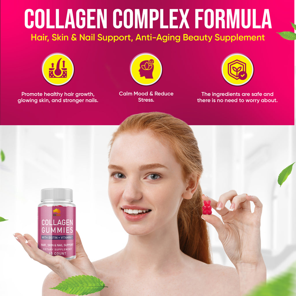 Collagen Peptides Gummies with Biotin, Vitamin C & E for Women & Men - Hair, Skin, Nails & Joints - Gluten-Free, Non-GMO - 60 Gummies