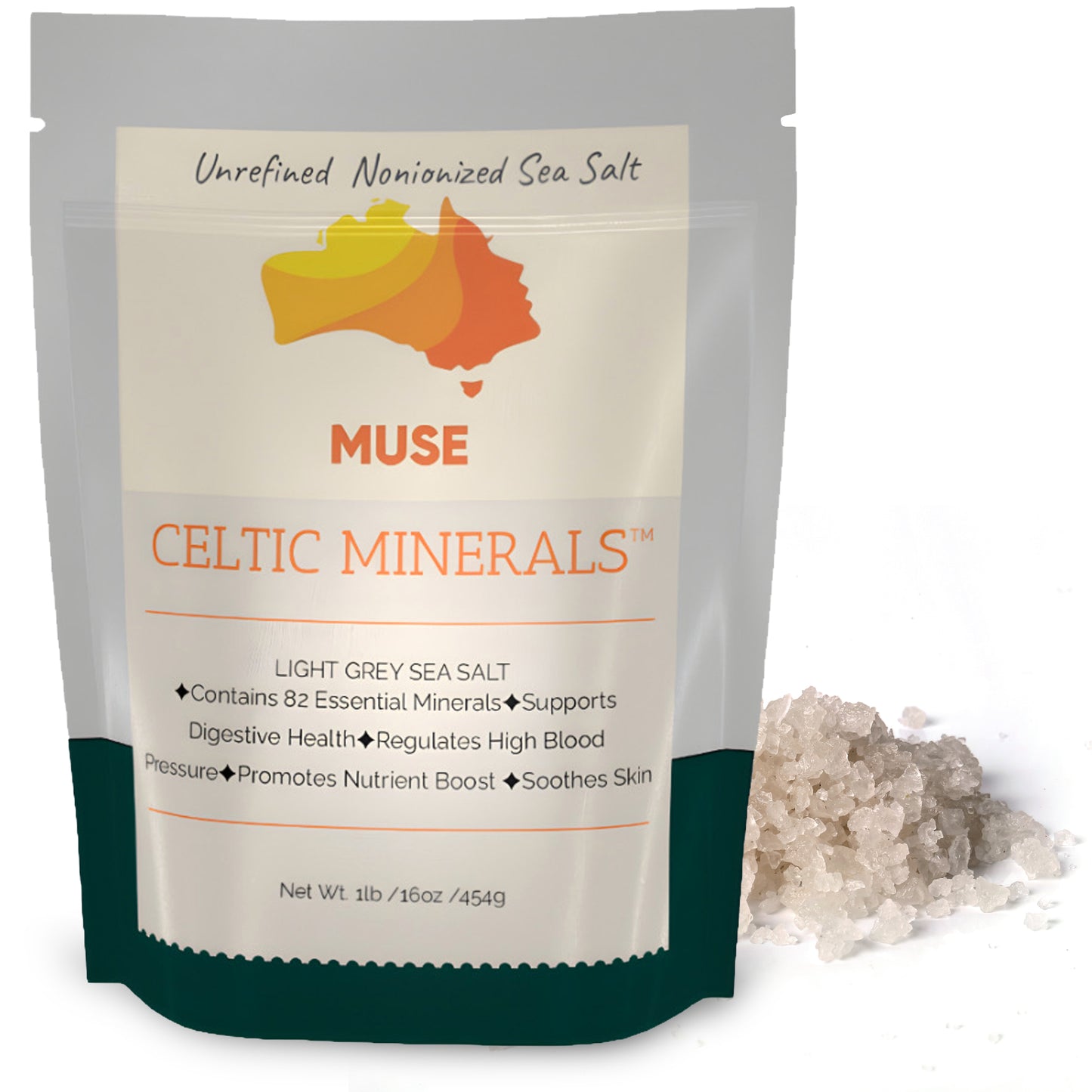 Muse Celtic Minerals™ Sea Salt from Celtic Region 1lb (Pack of 1 )packed in resealable stand up pouch