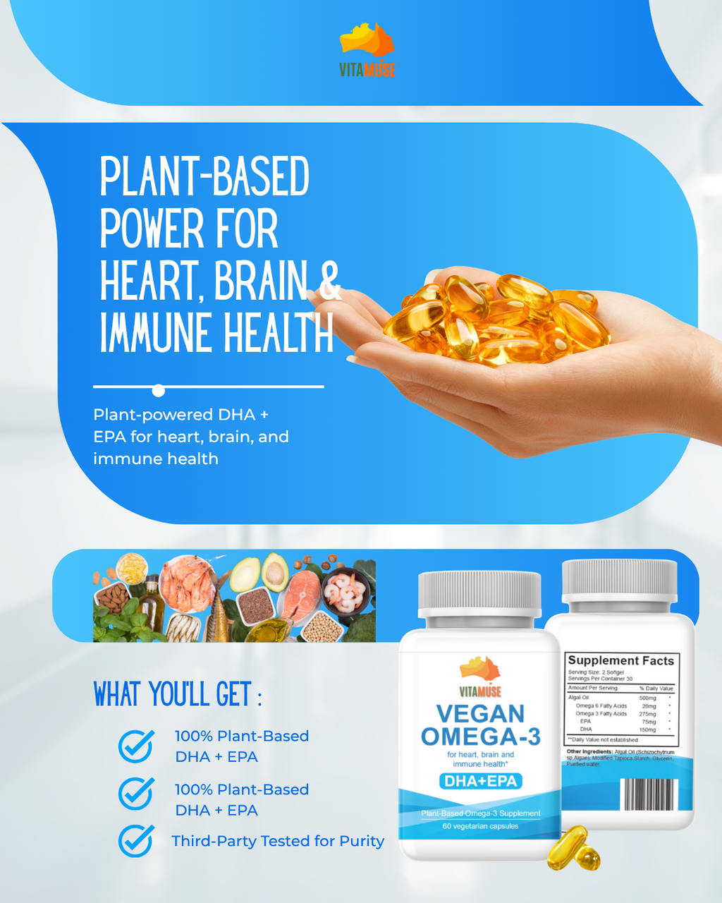 VITAMUSE Vegan Omega-3 (DHA + EPA) – 60 Softgels