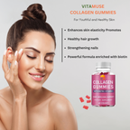 Collagen Peptides Gummies with Biotin, Vitamin C & E for Women & Men - Hair, Skin, Nails & Joints - Gluten-Free, Non-GMO - 60 Gummies