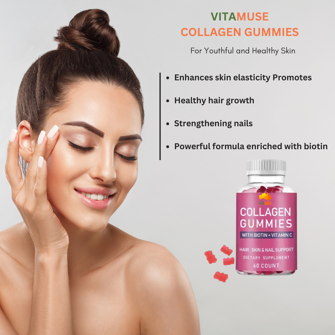Collagen Peptides Gummies with Biotin, Vitamin C & E for Women & Men - Hair, Skin, Nails & Joints - Gluten-Free, Non-GMO - 60 Gummies