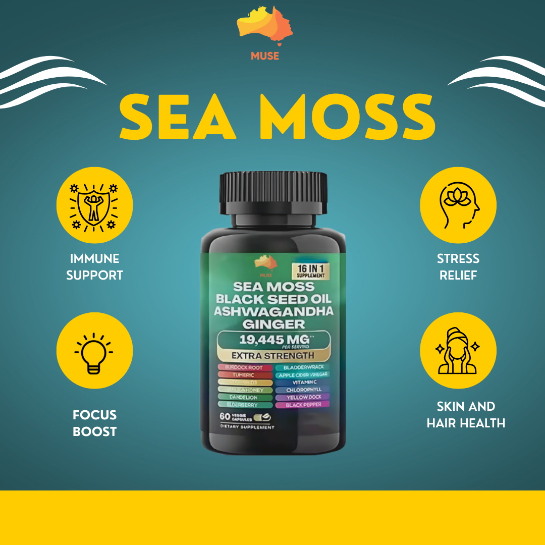 Sea Moss, Black Seed Oil, Ashwagandha, Ginger, Shilajit