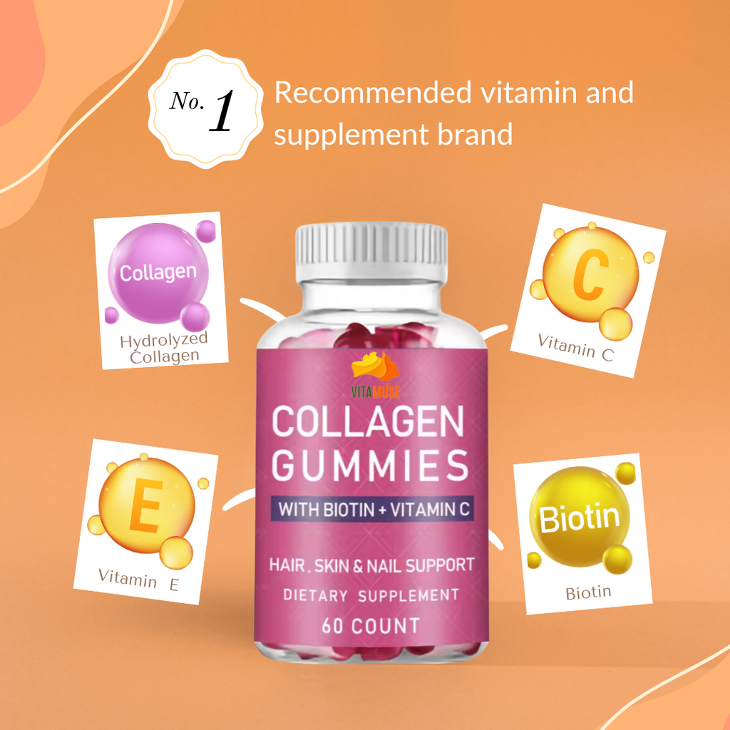 Collagen Peptides Gummies with Biotin, Vitamin C & E for Women & Men - Hair, Skin, Nails & Joints - Gluten-Free, Non-GMO - 60 Gummies