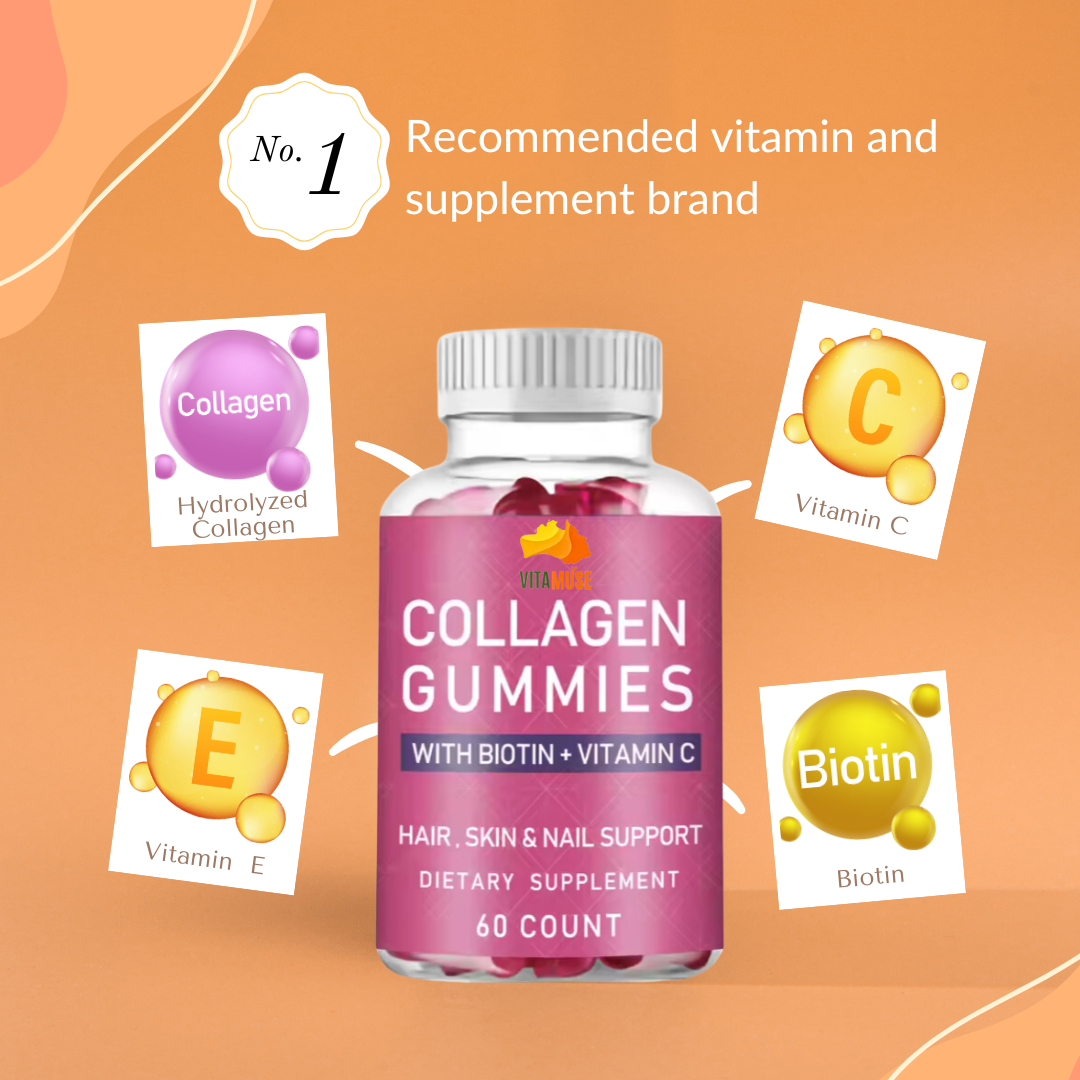 Collagen Peptides Gummies with Biotin, Vitamin C & E for Women & Men - Hair, Skin, Nails & Joints - Gluten-Free, Non-GMO - 60 Gummies