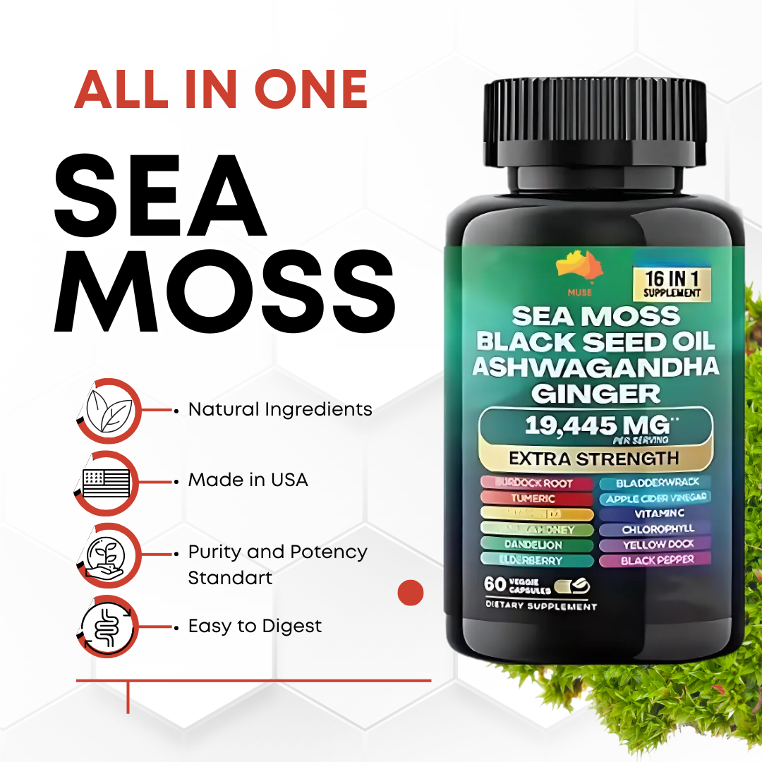 Sea Moss, Black Seed Oil, Ashwagandha, Ginger, Shilajit